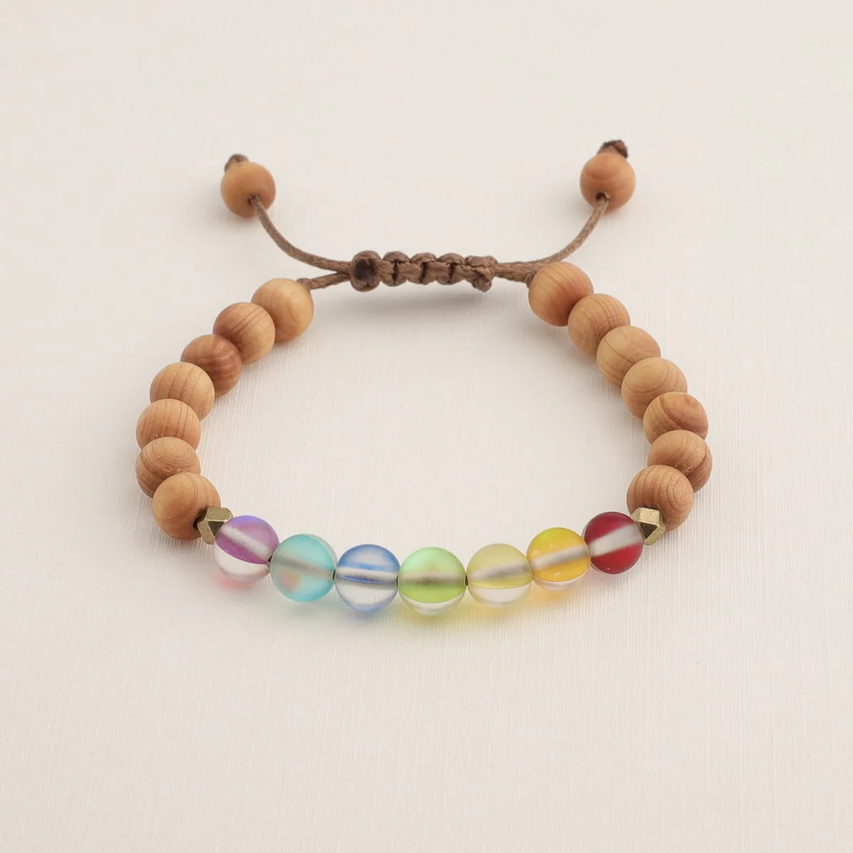 Glow Glass Mini Chakra Wood Adjustable Bracelet - Image 3