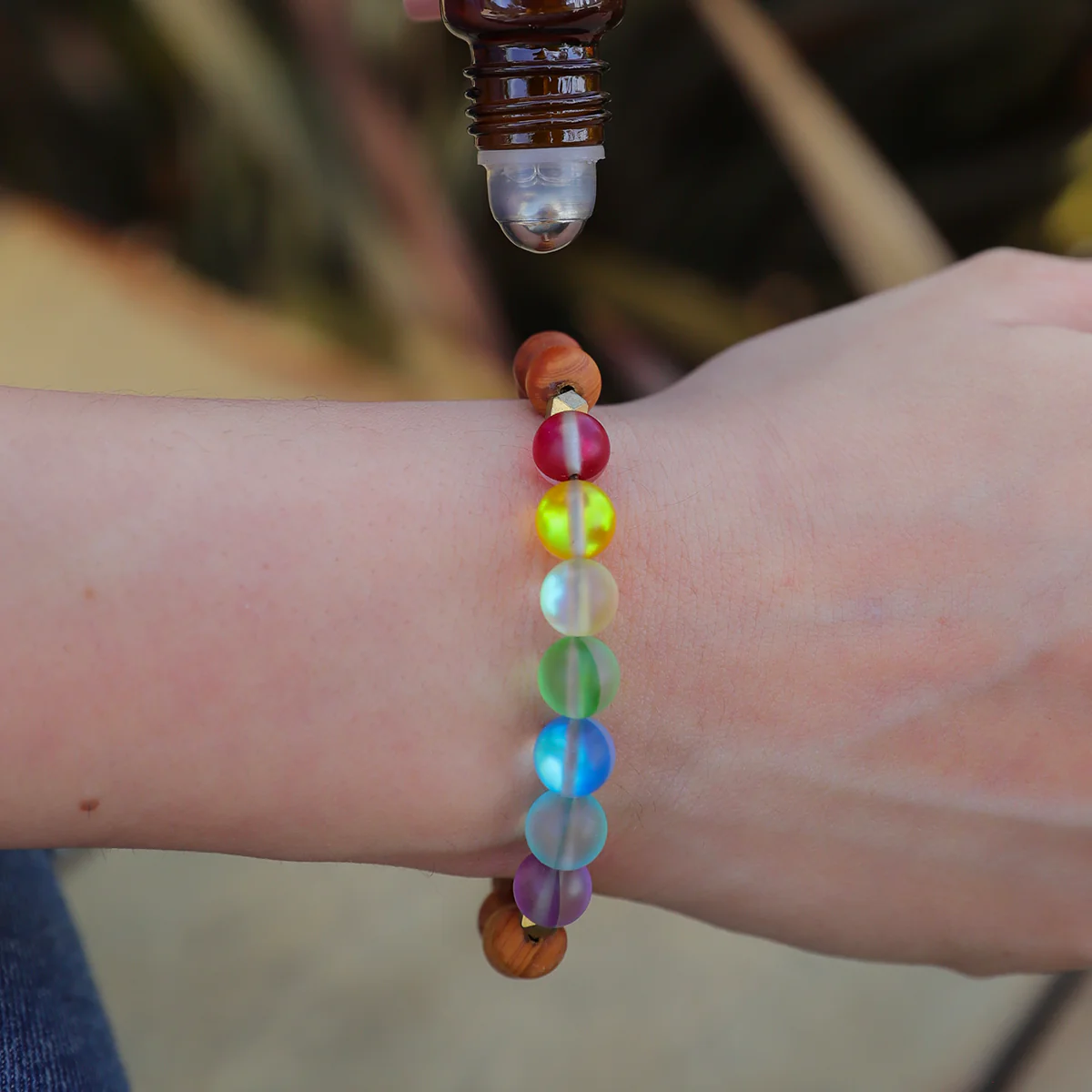 Glow Glass Mini Chakra Wood Adjustable Bracelet - Image 6