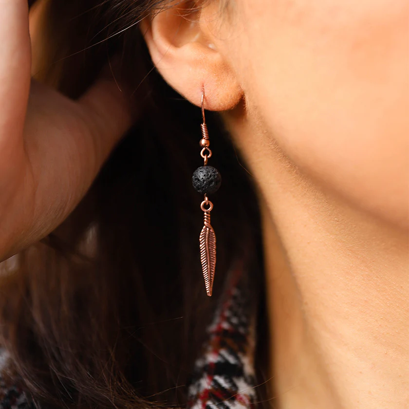 Lava Stone Feather Earrings - Image 5