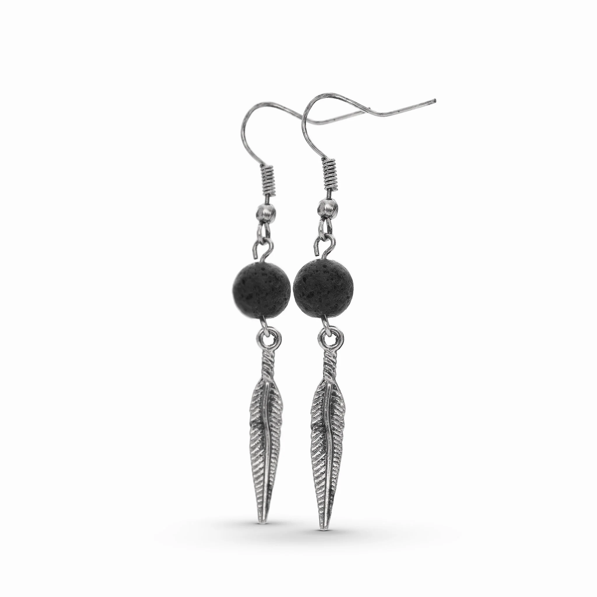 Lava Stone Feather Earrings - Image 6
